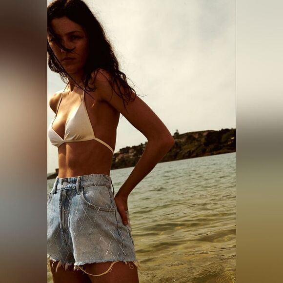 ZARA TRF RHINESTONE CURVED SHORTS - Picture 3 of 9